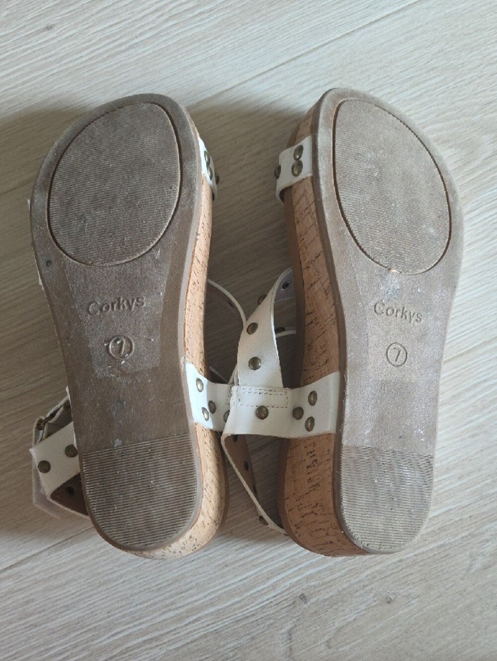 Corkys White Studded Cork Wedge Sandals - Picture 7 of 16